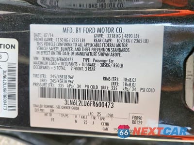Zdjęcie 12 z 12 samochodu: 2015 LINCOLN MKZ HYBRID VIN:3LN6L2LU6FR600473 - miniatura