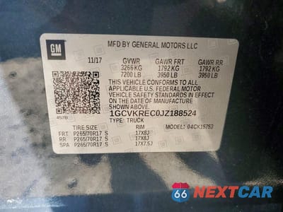 Zdjęcie 13 z 13 samochodu: 2018 CHEVROLET SILVERADO K1500 LT VIN:1GCVKREC0JZ188524 - miniatura