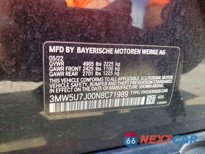 Zdjęcie 12 z 12 samochodu: 2022 BMW M340I VIN:3MW5U7J00N8C71989 - miniatura