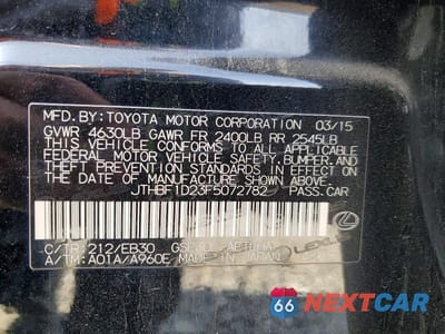 Zdjęcie 12 z 12 samochodu: 2015 LEXUS IS 250 VIN:JTHBF1D23F5072782 - miniatura