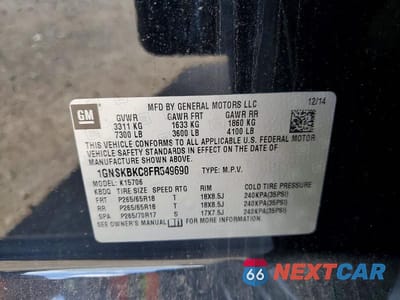Zdjęcie 13 z 13 samochodu: 2015 CHEVROLET TAHOE K1500 LT VIN:1GNSKBKC8FR549690 - miniatura