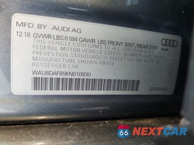 Zdjęcie 12 z 12 samochodu: 2019 AUDI A8 L VIN:WAU8DAF89KN010930 - miniatura