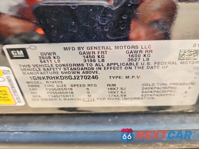 Zdjęcie 12 z 12 samochodu: 2016 CHEVROLET TRAVERSE LT VIN:1GNKRHKD8GJ270246 - miniatura