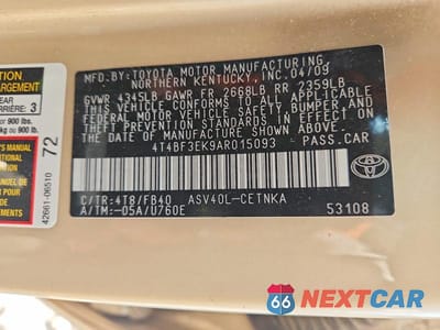 Zdjęcie 12 z 12 samochodu: 2010 TOYOTA CAMRY BASE VIN:4T4BF3EK9AR015093 - miniatura