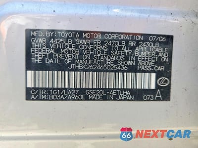 Zdjęcie 12 z 12 samochodu: 2006 LEXUS IS 250 VIN:JTHBK262465025436 - miniatura