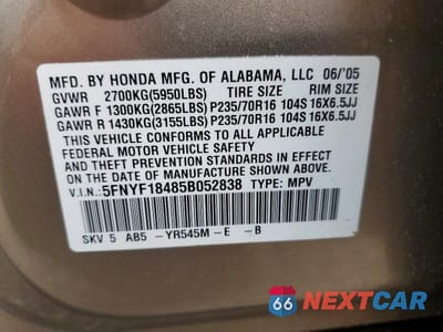 Zdjęcie 13 z 13 samochodu: 2005 HONDA PILOT EX VIN:5FNYF18485B052838 - miniatura