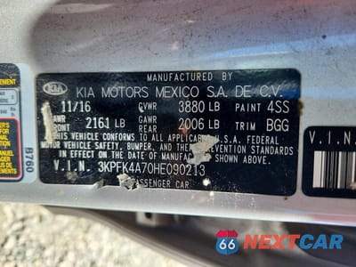 Zdjęcie 12 z 12 samochodu: 2017 KIA FORTE LX VIN:3KPFK4A70HE090213 - miniatura