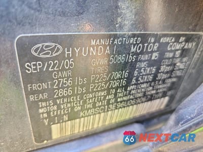 Zdjęcie 12 z 12 samochodu: 2006 HYUNDAI SANTA FE GLS VIN:KM8SC13E96U069067 - miniatura