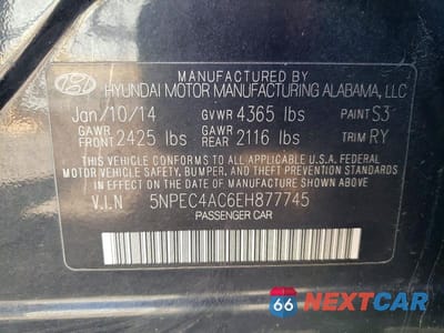 Zdjęcie 12 z 12 samochodu: 2014 HYUNDAI SONATA SE VIN:5NPEC4AC6EH877745 - miniatura