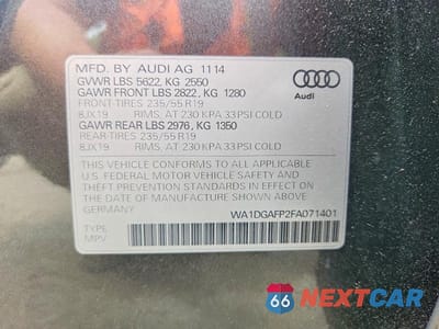Zdjęcie 13 z 13 samochodu: 2015 AUDI Q5 PREMIUM PLUS VIN:WA1DGAFP2FA071401 - miniatura