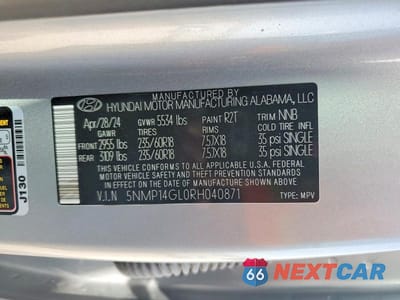 Zdjęcie 13 z 13 samochodu: 2024 HYUNDAI SANTA FE SE VIN:5NMP14GL0RH040871 - miniatura