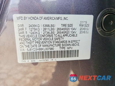 Zdjęcie 13 z 13 samochodu: 2019 ACURA MDX ADVANCE VIN:5J8YD3H88KL007980 - miniatura