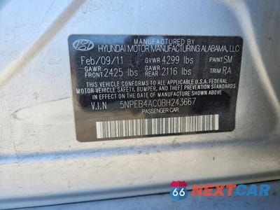Zdjęcie 12 z 12 samochodu: 2011 HYUNDAI SONATA GLS VIN:5NPEB4AC0BH243667 - miniatura