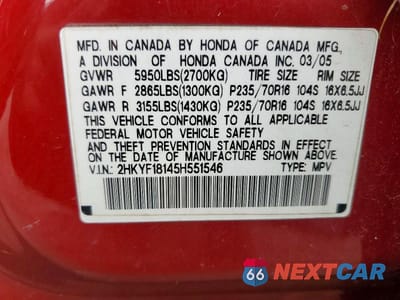 Zdjęcie 13 z 13 samochodu: 2005 HONDA PILOT LX VIN:2HKYF18145H551546 - miniatura
