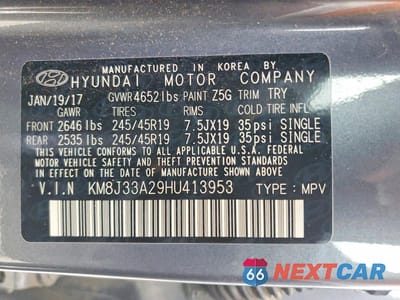 Zdjęcie 13 z 13 samochodu: 2017 HYUNDAI TUCSON LIMITED VIN:KM8J33A29HU413953 - miniatura