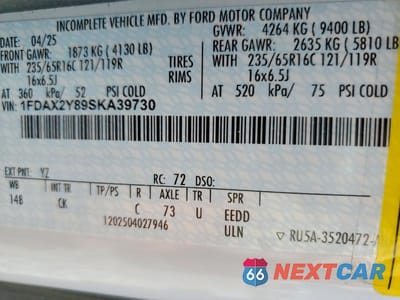 Zdjęcie 14 z 14 samochodu: 2025 FORD TRANSIT T-350 VIN:1FDAX2Y89SKA39730 - miniatura