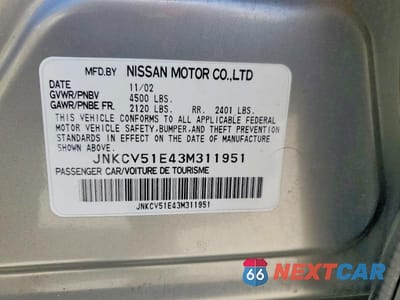 Zdjęcie 12 z 12 samochodu: 2003 INFINITI G35 BASE VIN:JNKCV51E43M311951 - miniatura