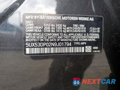 Zdjęcie 13 z 13 samochodu: 2022 BMW X3 XDRIVE30I VIN:5UX53DP02N9J01794 - miniatura