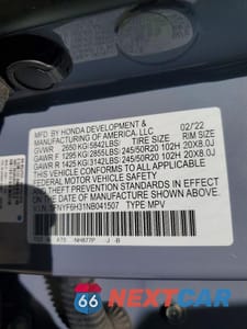 Zdjęcie 13 z 13 samochodu: 2022 HONDA PILOT SPORT VIN:5FNYF6H31NB041507 - miniatura