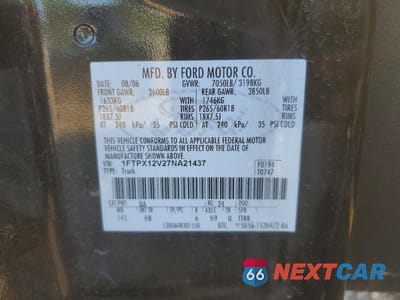 Zdjęcie 12 z 12 samochodu: 2007 FORD F150 VIN:1FTPX12V27NA21437 - miniatura
