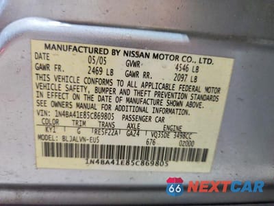Zdjęcie 13 z 13 samochodu: 2005 NISSAN MAXIMA 3.5 SE VIN:1N4BA41E85C869805 - miniatura