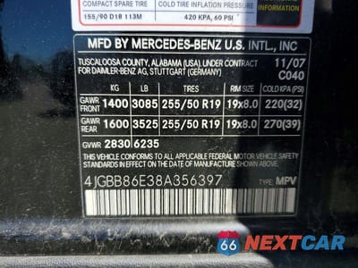 Zdjęcie 13 z 13 samochodu: 2008 MERCEDES-BENZ ML 350 VIN:4JGBB86E38A356397 - miniatura