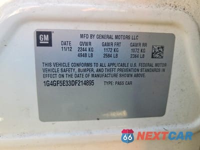 Zdjęcie 13 z 13 samochodu: 2013 BUICK LACROSSE PREMIUM VIN:1G4GF5E33DF214895 - miniatura
