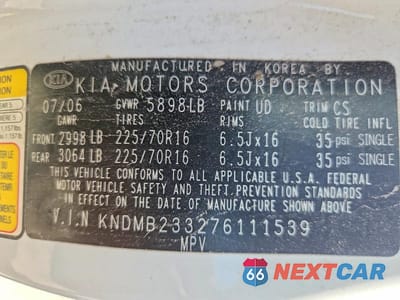 Zdjęcie 14 z 14 samochodu: 2007 KIA SEDONA BASE VIN:KNDMB233276111539 - miniatura