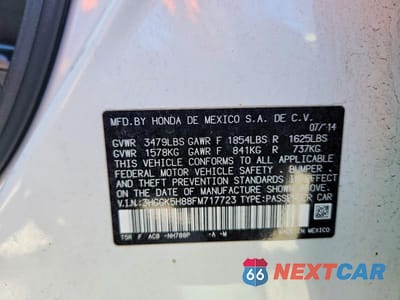 Zdjęcie 12 z 12 samochodu: 2015 HONDA FIT EX VIN:3HGGK5H88FM717723 - miniatura