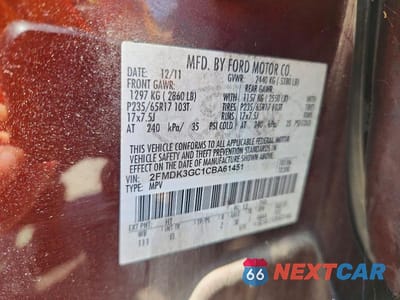 Zdjęcie 13 z 13 samochodu: 2012 FORD EDGE SE VIN:2FMDK3GC1CBA61451 - miniatura