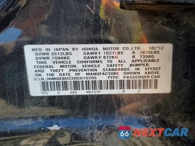 Zdjęcie 12 z 12 samochodu: 2013 HONDA FIT VIN:JHMGE8H33DC015205 - miniatura