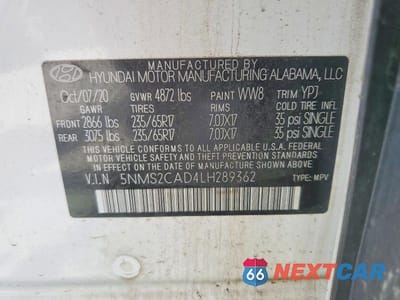 Zdjęcie 13 z 13 samochodu: 2020 HYUNDAI SANTA FE SE VIN:5NMS2CAD4LH289362 - miniatura