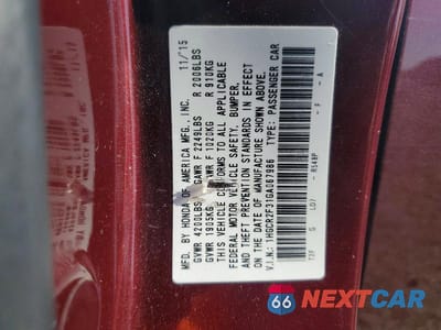Zdjęcie 13 z 13 samochodu: 2016 HONDA ACCORD LX VIN:1HGCR2F31GA067986 - miniatura