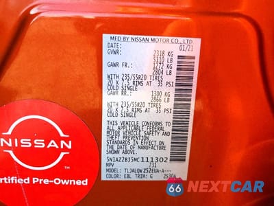 Zdjęcie 13 z 13 samochodu: 2021 NISSAN MURANO SV VIN:5N1AZ2BJ5MC111302 - miniatura