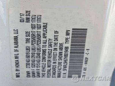 Zdjęcie 14 z 14 samochodu: 2017 HONDA ODYSSEY EXL VIN:5FNRL5H67HB019498 - miniatura