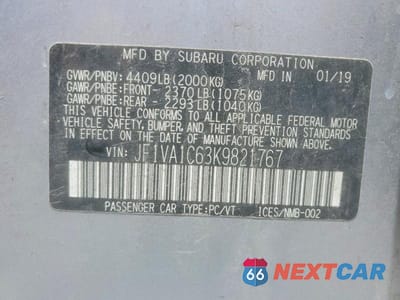Zdjęcie 12 z 12 samochodu: 2019 SUBARU WRX PREMIUM VIN:JF1VA1C63K9821767 - miniatura