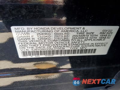 Zdjęcie 13 z 13 samochodu: 2022 ACURA MDX VIN:5J8YD9H33NL010538 - miniatura