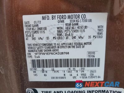 Zdjęcie 12 z 12 samochodu: 2012 FORD F150 SUPERCREW VIN:1FTFW1EF6CKD28768 - miniatura
