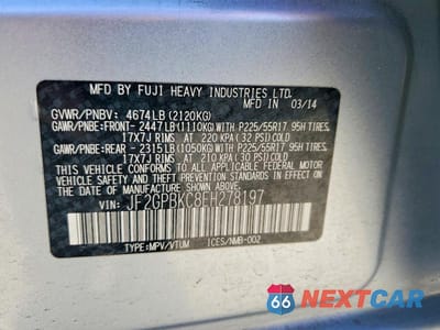 Zdjęcie 13 z 13 samochodu: 2014 SUBARU XV CROSSTREK 2.0I HYBRID TOURING VIN:JF2GPBKC8EH278197 - miniatura