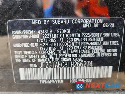 Zdjęcie 13 z 13 samochodu: 2020 SUBARU CROSSTREK PREMIUM VIN:JF2GTAEC8LH266274 - miniatura