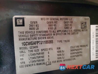 Zdjęcie 12 z 12 samochodu: 2018 CHEVROLET EXPRESS G2500 VIN:1GCWGAFP7J1186065 - miniatura
