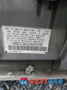 Zdjęcie 12 z 12 samochodu: 2002 HONDA ACCORD LX VIN:1HGCG16432A002090 - miniatura