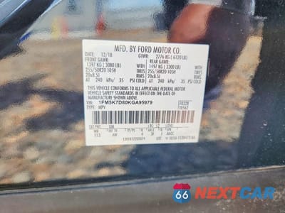 Zdjęcie 13 z 13 samochodu: 2019 FORD EXPLORER XLT VIN:1FM5K7D80KGA95979 - miniatura