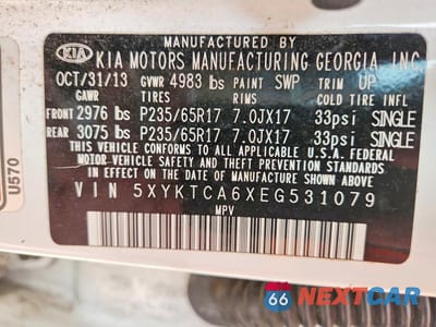 Zdjęcie 13 z 13 samochodu: 2014 KIA SORENTO VIN:5XYKTCA6XEG531079 - miniatura