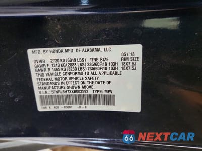 Zdjęcie 14 z 14 samochodu: 2019 HONDA ODYSSEY EXL VIN:5FNRL6H7XKB003592 - miniatura
