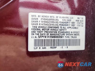 Zdjęcie 12 z 12 samochodu: 2011 HONDA RIDGELINE RT VIN:5FPYK1F25BB003581 - miniatura
