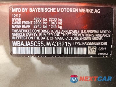 Zdjęcie 12 z 12 samochodu: 2018 BMW 530 I VIN:WBAJA5C55JWA38215 - miniatura
