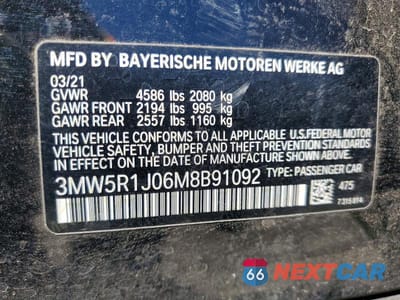 Zdjęcie 12 z 12 samochodu: 2021 BMW 330I VIN:3MW5R1J06M8B91092 - miniatura