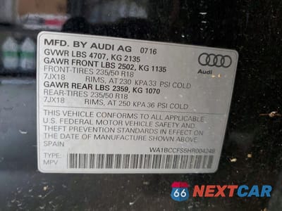 Zdjęcie 12 z 12 samochodu: 2017 AUDI Q3 PREMIUM VIN:WA1BCCFS5HR004248 - miniatura