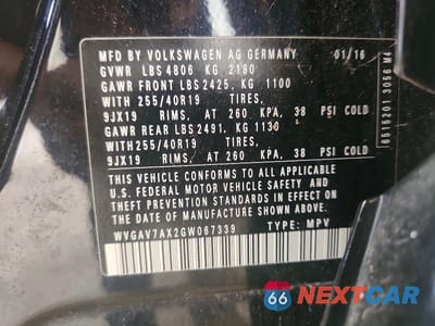 Zdjęcie 13 z 13 samochodu: 2016 VOLKSWAGEN TIGUAN S VIN:WVGAV7AX2GW067339 - miniatura